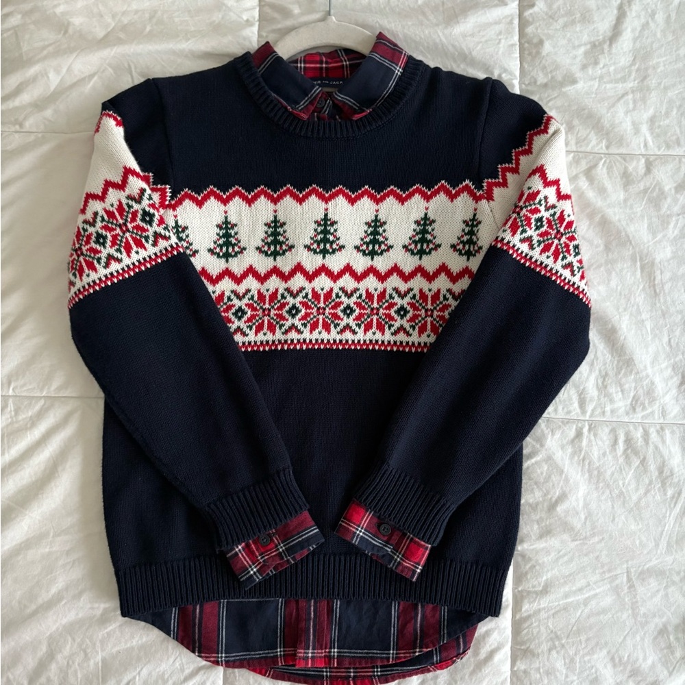 Janie &Jack Festive Navy Crewneck Sweater/shirt combo with tree, snow Patterns,